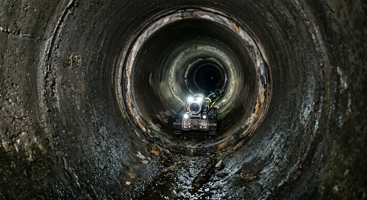 Robotic sewer camera inspecting pipe interior for Sewer Line Repair in Arab