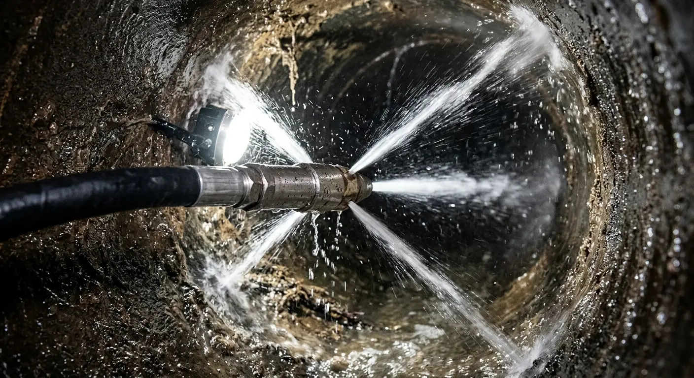 High-pressure hydro jetting nozzle cleaning sewer pipe for Sewer Cleanout in Arab